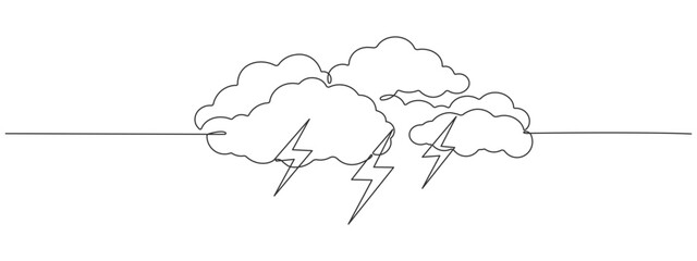 continuous one line editable drawing of thundercloud and lightning. concept of sadness in inclement 