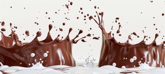 dark chocolate bar icon with chocolate and milk cream splashed, 3d illustration.