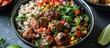 © FryArt - Healthy meatball bowl with rice and salsa