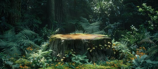 Wall Mural - Tree stump in a lush forest