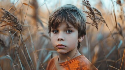 Canvas Print - Young boy in tall grass