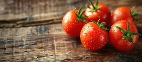 Wall Mural - Ripe plum tomatoes on wooden table