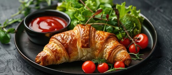 Poster - Plant-based croissant with lettuce and tomatoes