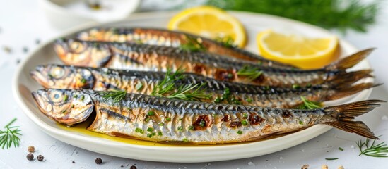 Wall Mural - Grilled sardines with lemon and dill