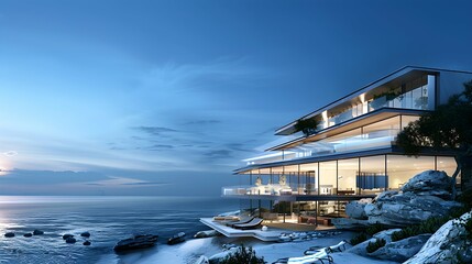 Wall Mural - Luxury modern beach house and hotel sea view