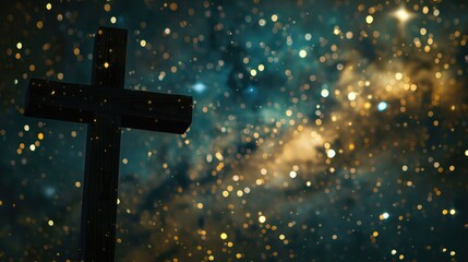 Close-up of a cross against a background of stars