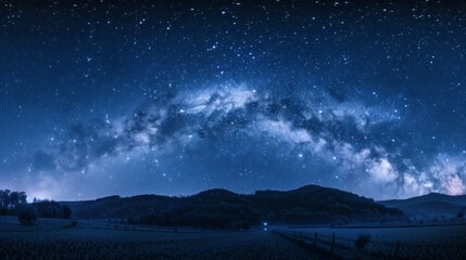 Stunning nightscape showing the Milky Way galaxy over a serene rural landscape