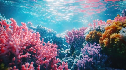 Wall Mural - Coral reef, life in the ocean. Beautiful corals. Natural environmental conditions.