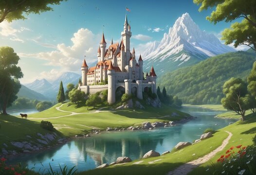 illustration with beautiful fairy tale castle