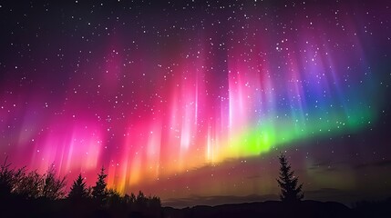 Sticker - A vibrant Aurora Borealis display in the night sky over a field.