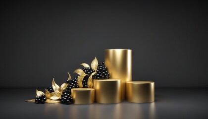 Wall Mural - Gold podium with black background