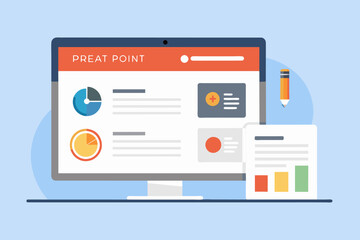Poster - a computer screen with a pie chart on it, clean and minimalist PowerPoint template for professional use