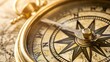 © The Little Hut - Retro style antique golden compass sundial and old nautical chart closeup Vintage still life Sailing accessories Wanderlust travel and navigation theme Graphic resources copy space : Generative AI