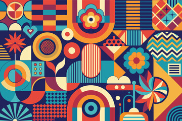 Fototapete - a colorful abstract pattern with circles and squares, retro-inspired pattern with bold colors and abstract shapes