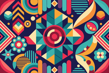 Wall Mural - a colorful abstract pattern with circles and squares, retro-inspired pattern with bold colors and abstract shapes