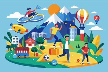 Wall Mural - a group of people are playing soccer in the park, sports tourism initiative promoting destination-based events and competitions to attract participants and spectators