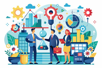 Aufkleber - a group of people standing around a table with a laptop, strategic partnership program fostering collaboration and innovation within industries
