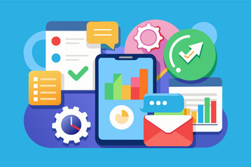 Fototapete - a phone with a bunch of different icons on it, icon for a productivity app that conveys efficiency and organization