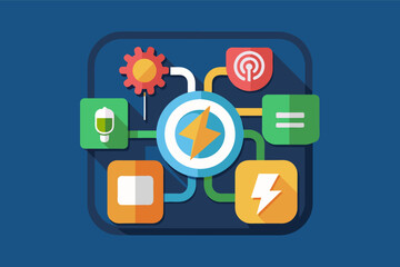 Wall Mural - a phone with icons and a magnifying magnifying magnifying magnifying, icon for a utility app that si