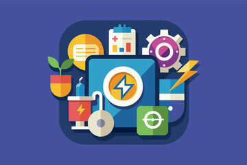 Wall Mural - a phone with icons and a magnifying magnifying magnifying magnifying, icon for a utility app that si