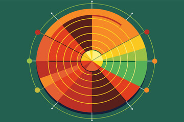 Aufkleber - a colorful circular with a green background, radar chart to display multivariate data in a two-dimensional format