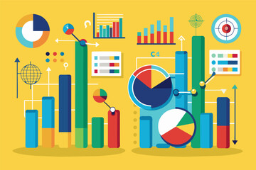 Fototapete - a flat design of a business chart, infographic charts to compare and contrast different setsdata