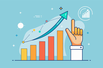 Leinwandbilder - a hand pointing at a bar chart with a arrow going up, Minimalist vector artworkline graph trending upwards with a hand reaching up, signifying active participation in change