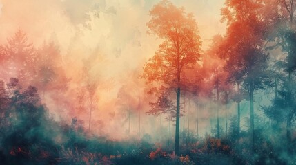 Wall Mural - Artistic conception of beautiful landscape painting of nature of forest, background illustration, tender and dreamy design.