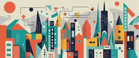 Poster - Abstract colorful geometric city landscape illustration graphic