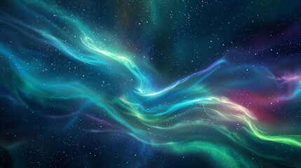 Wall Mural - a dreamy, abstract depiction of a starry sky with flowing, luminous clouds in shades of blue, green,