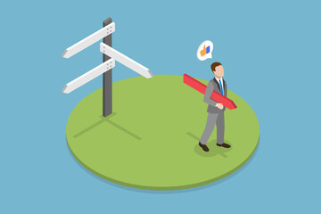 3D Isometric Flat Vector Illustration of Business Decision Making, Career Path, Job Search or Opportunity