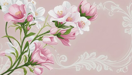 Wall Mural - Bunch of flowers  on pink background