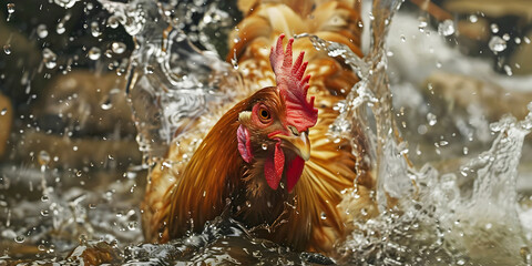 Chicken in flowing water, ai generated,
