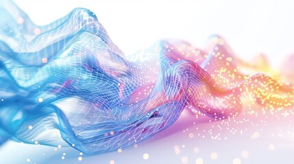 Wall Mural - an artistic interpretation of digital data flow, with a fluid, wave-like texture and a palette of pa