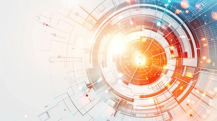 Wall Mural - depicts a radial tech layout with bright central core suggesting concepts of energy, central process