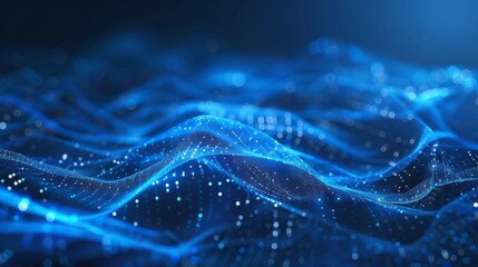 Wall Mural - an intricate blue digital wave with a glowing dotted pattern gives off a sense of advanced technolog