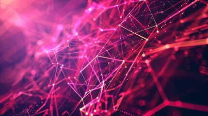 Wall Mural - vivid image of pink and red network lines and nodes representing digital communication and structure