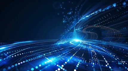 Wall Mural - a digital artwork of a futuristic tunnel with blue light and data streaming effects, symbolizing hig