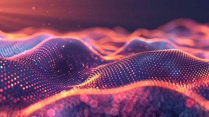 Wall Mural - vibrant digital landscape with waves of glowing particles, creating a futuristic wavelike pattern