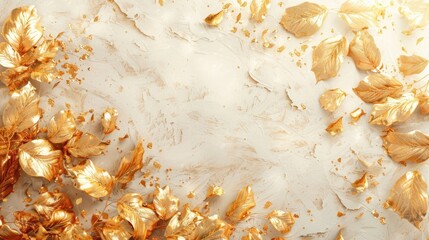 Wall Mural - Background with gold paint on a light background with gold leafy leaves