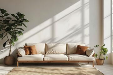 Wall Mural - mock up modern interior sofa in living room, empty wall,