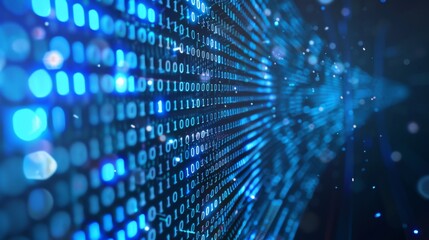 Wall Mural - illuminated streams of binary data code in a digital environment representing information technology