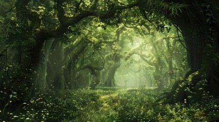 Wall Mural - Beautiful enchanted forest with a calm soothing atmosphere