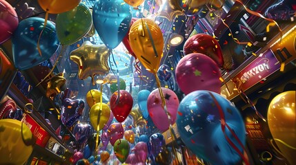 Black friday sale background with beautiful balloons and flying serpentine. 