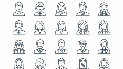 A collection of minimalist line art business people avatars for professional profile use