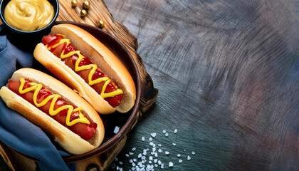 hot dogs with mustard copy space for text