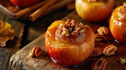 Baked Apples: Apples stuffed with cinnamon, sugar, and nuts, then baked.