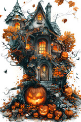 Wall Mural - A house with a spooky Halloween theme