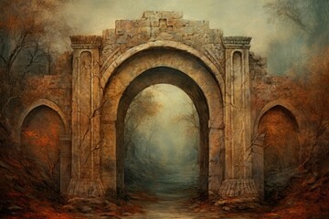 Wall Mural - Medieval Persian painting art of persian arch bridge architecture crypt wall.