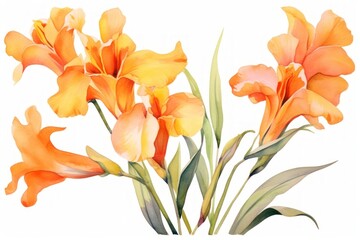 Canvas Print - Orange canna flower watercolor gladiolus nature petal.